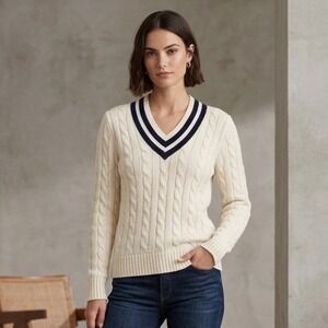 Vintage Ralph Lauren Wimbledon Cricket Sweater Cotton Cashmere Cable Knit M